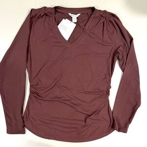 NWT Athleta Outbound V-Neck Long Sleeve Top - brown